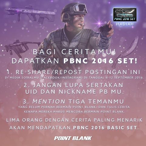 Hanya Dengan Berbagi Cerita dapatkan PBNC 2016 Set Secara Gratis dari GM PB Garena