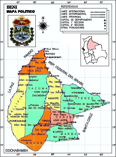 Mapa departamento de Beni Bolivia plano 