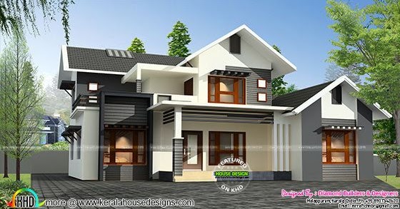Sloping roof mix 1500 sq  ft home Kerala home design and 