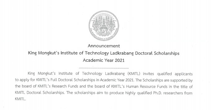 Bourses de maîtrise et de doctorat à l'Institut de technologie du roi Mongkut à Ladkrabang, en Thaïlande