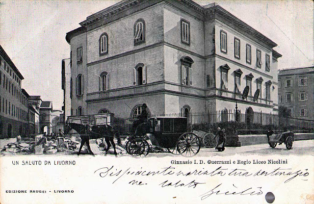 Old postcard, Gymnasium Guerrazzi, Classical Lyceum Nicolini, Livorno