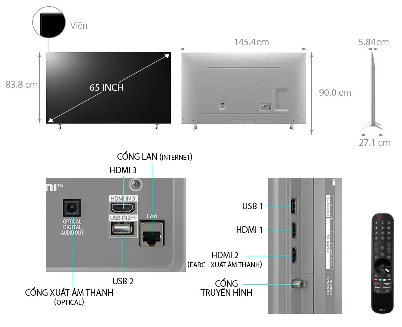 Smart Tivi 4K LG 65 inch 65NANO77TPA NanoCell HDR ThinQ AI