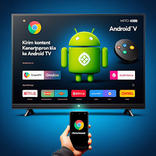TV MITO 4388 Android TV dengan logo MITO dan Android TV