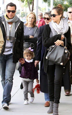 Jessica Alba, her husband Cash Warren and daughter Honor out for lunch at Jack N' Jill's in Beverly Hills