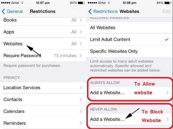 Allow Block Website on IOS or Smartphones