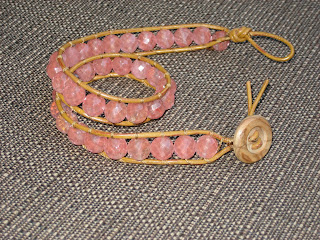 wrapped leather bracelet - cherry quartz beads