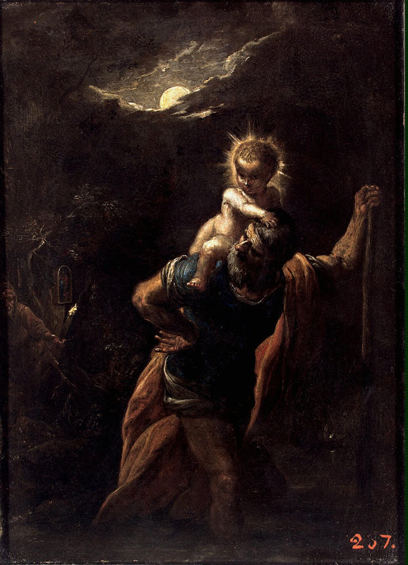 Saint Christopher (Oil on Copperplate, 1598/99 - Religious, Christianity) by Adam Elsheimer