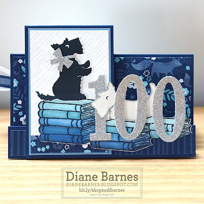 Handmade 100th birthday card faux centre step fancy fold card - by Diane Barnes - colourmehappy - cardmaking - stamping - stampinupcards