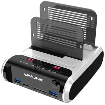 Wavlink USB3.0 to SATA Dual-Bay Hard Drive Enclosure Card Reader for 2.5/3.5" HDD SSD Offline Clone 