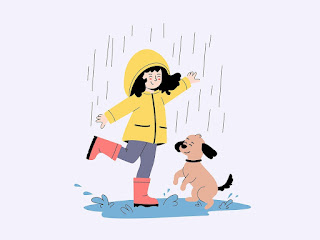 Sumber gambar : https://pixabay.com/illustrations/girl-dog-rain-cute-dancing-splash-8371776/