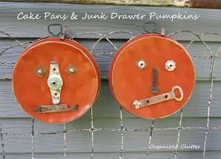 Repurposed Cake Pan Jack o'Lanterns www.organizedclutterqueen.blogspot.com