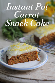 Food Lust People Love: Delightfully rich and full of sweet carrot flavor, this sticky carrot snack cake is baked in an Instant Pot, keeping your kitchen cool during the summer, and then spread with a delightful cream cheese frosting.