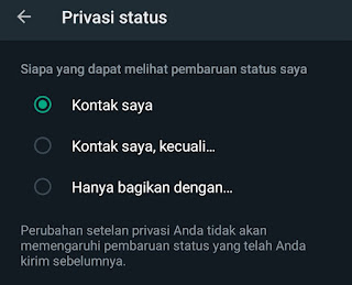 Pengaturan Privasi Status Whatsapp, Konfiguras Pengaturan Status Wa, Caranya Privasi Status Wa.