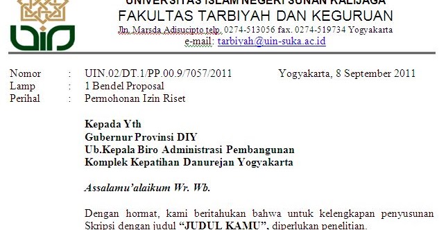 Surat Permohonan Izin Penelitian UIN SuKa  Trik Membuat 