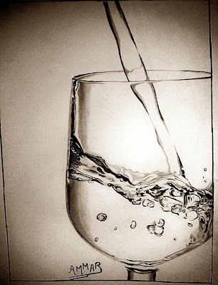 رسم كاس ماء بالرصاص