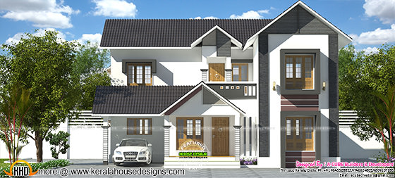 2232 sq-ft 3 bedroom Kerala sloping roof house