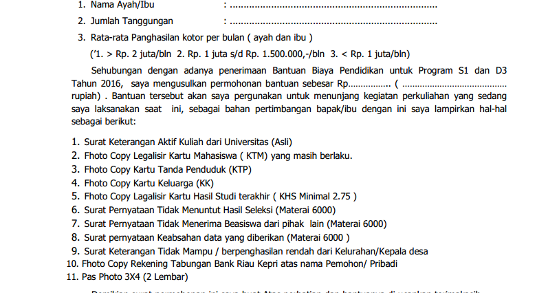 Surat Permohonan Beasiswa - Terbaru Saat Ini