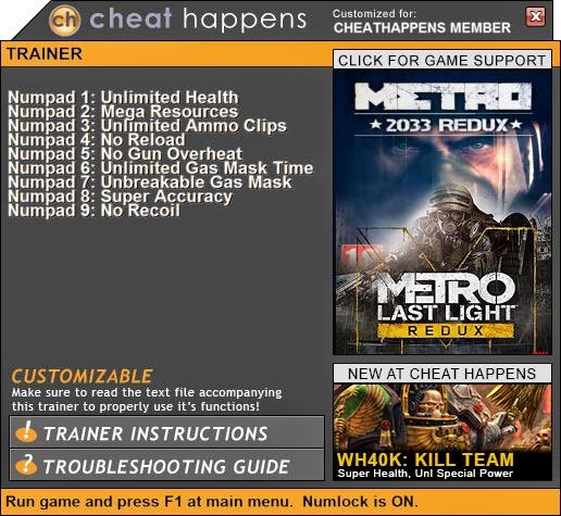 Cheat Happens Game Trainers Metro Last Light Redux Trainer