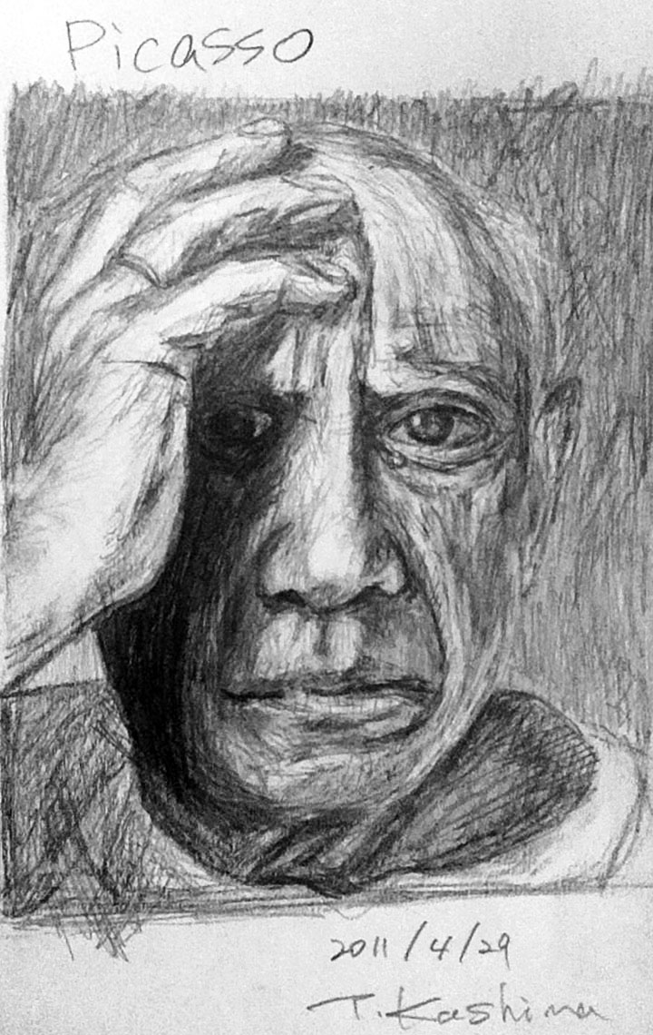 素人鉛筆画デッサン 11 04 29 鉛筆デッサン 顔シリーズ４ Picasso ピカソ 白黒写真模写
