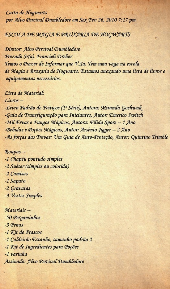 Como fazer sua carta de Hogwarts  Recanto Literário