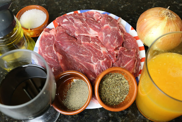Ingredientes para presa ibérica en salsa de naranja