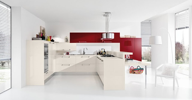 Warna Putih Merah Desain Dapur Minimalis