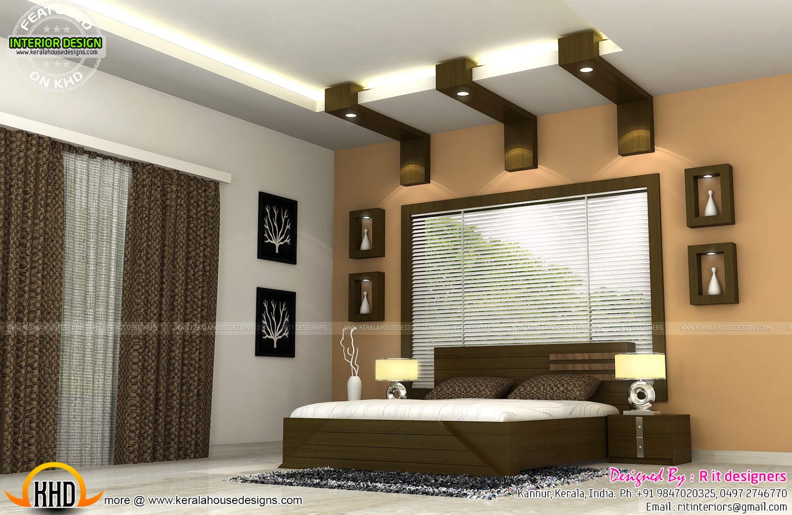 Interiors of bedrooms and kitchen  Kerala home design and floor plans