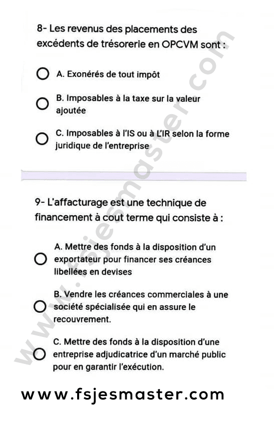 Exemple Concours Master Finance Islamique 2020-2021 - Fsjes Agdal