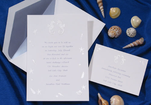 The Purple Mermaid features the most unique beach theme wedding invitations