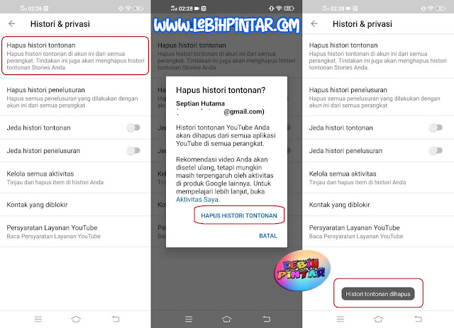 cara menghapus riwayat tontonan akun youtube di handphone