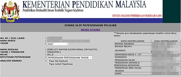 SAPS Ibu Bapa: Semak Keputusan Peperiksaan Online