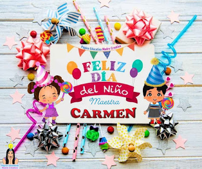 Solapín Maestra Carmen - Feliz Día del Niño para imprimir PIN