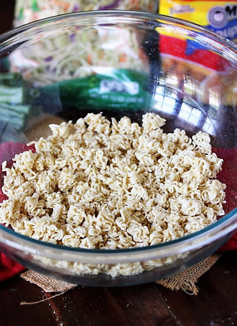 Crumbled Ramen Noodles in Mixing Bowl Image