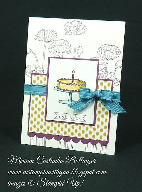 Miriam Castanho Bollinger, #mstampinwithyou, stampin up, demonstrator, pp, birthday card, bohemian dsp, sketched birthday, pleasant poppies, big day stamp set, scalloped edge border punch, su