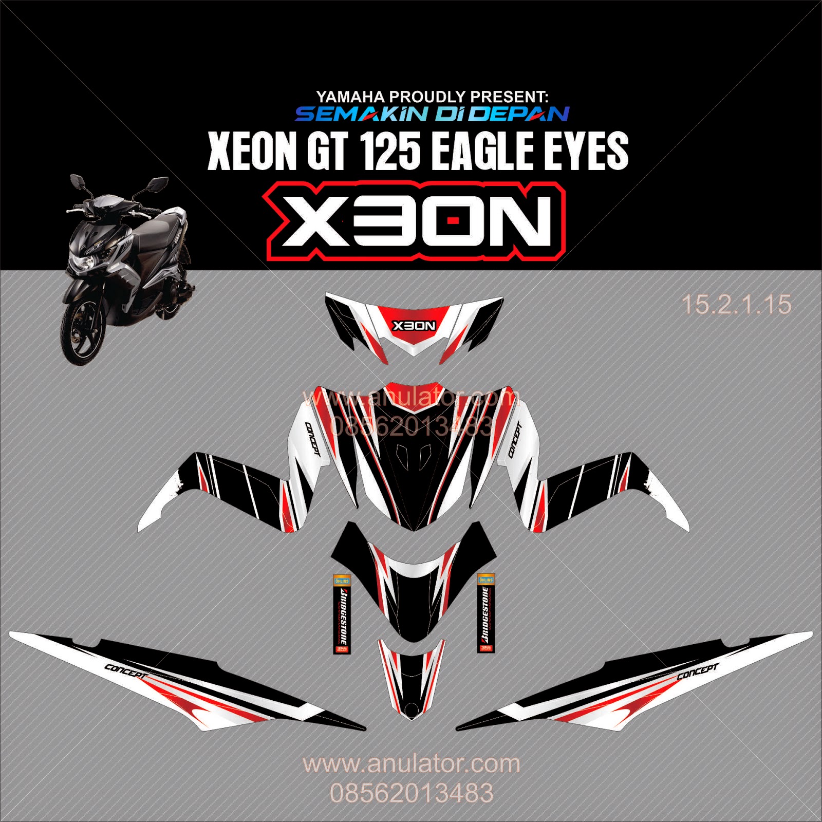 Yamaha Xeon GT125 Black Eagle Eyes Digital Print Stiker Motor