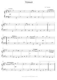 Free easy piano sheet music of Georg Phillip Telemann: Menuet