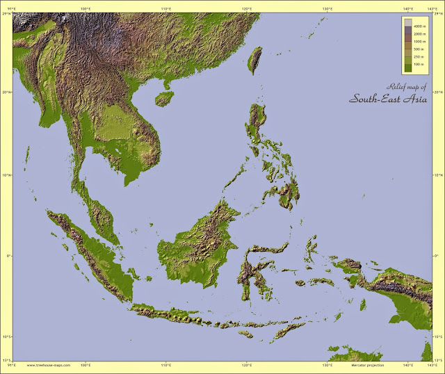 Relief physical map of Southeast Asia