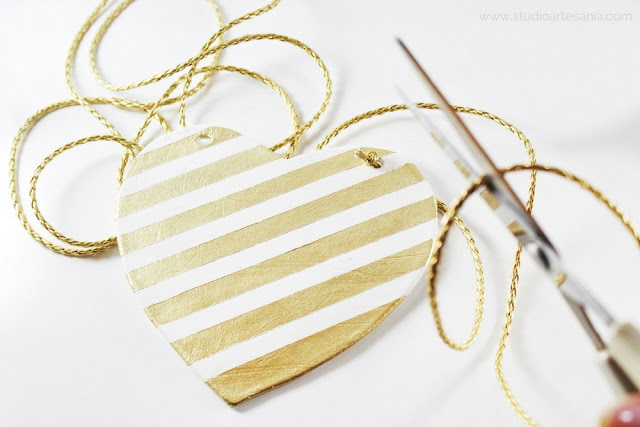 DIY Striped gold and white heart