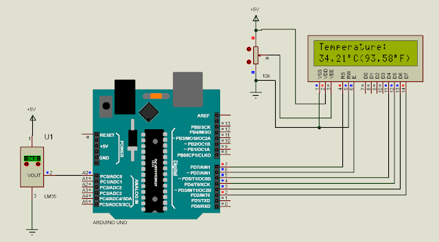 schematic of LM35 Temperature Sensor with Arduino and LCD