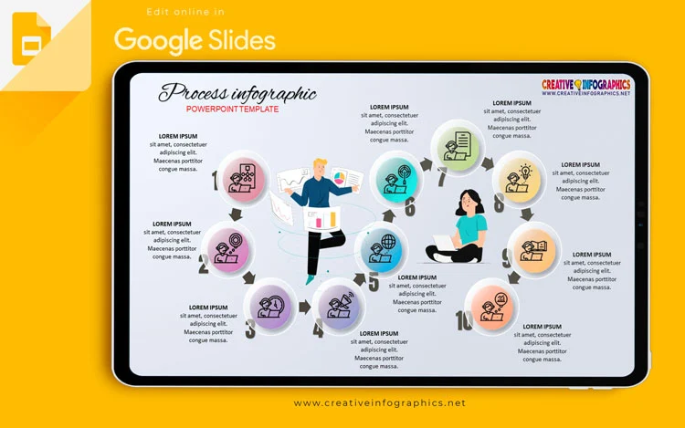 Horizontal process infographic template with circles