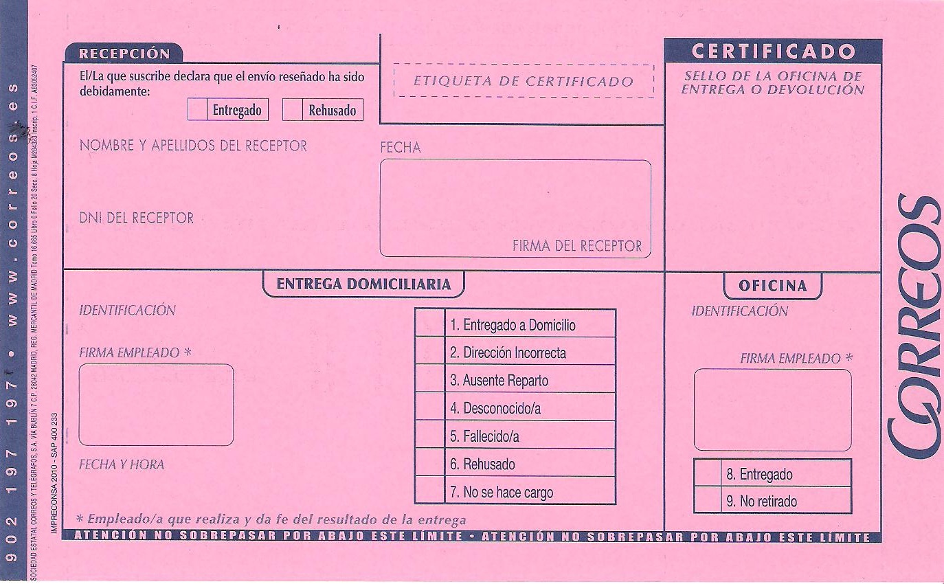 OFICINAS DE CORREOS: ADMISION DE CARTAS