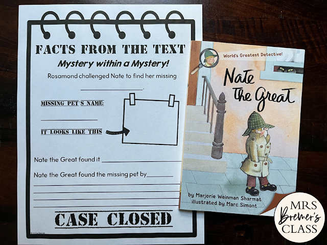 Nate the Great book study unit with Common Core aligned literacy companion activities for First Grade and Second Grade