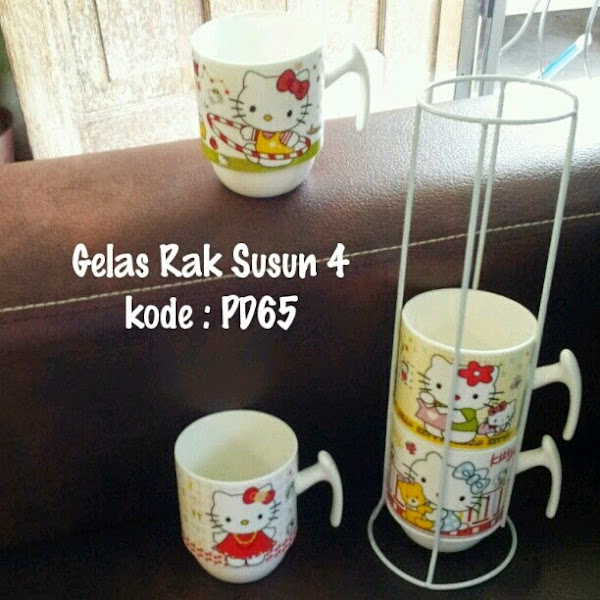 Gelas + Rak Susun Hello Kitty Murah Grosir Ecer