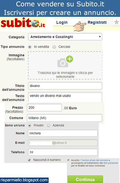 vendere annuncio subito