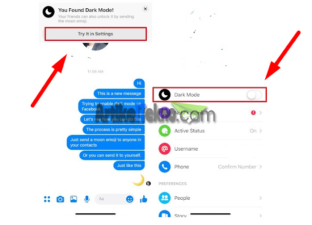 notifikasi mengaktifkan dark mode facebook
