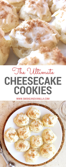 Quick and Easy Cheesecake Cookie Recipe by www.smokeandvanilla.com - Soft and decadent cream cheese cookies topped with cream cheese buttercream and a dusting of brown sugar and cinnamon. http://bit.ly/2n7WTGu