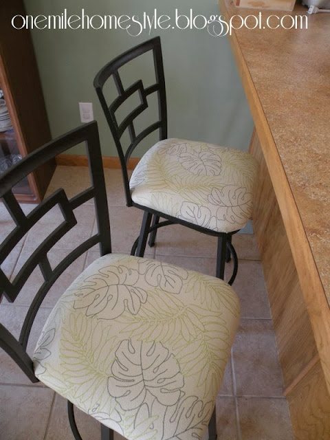 Bar stools with white botanical print fabric