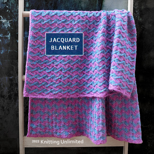 Knitting Unlimited Blanket 33: Jacquard. Kartopu Melange Wool Tweed yarn. Size 35”x 44”.