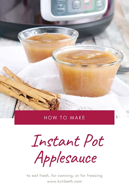 How to make Instant Pot applesauce.  This easy recipe is made with cinnamon and no sugar. It's a healthy sugar free recipe that you can make in an Insta Pot pressure cooker. This is the best home made easy apple sauce recipe and tastes so fresh. You can eat it right away or put it in the freezer or use it for homemade canning. This simple recipe is for freezing, canning, or eating warm. #applesauce #instantpot #instapot