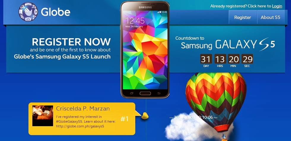 Globe pre-order page for the Samsung Galaxy S5